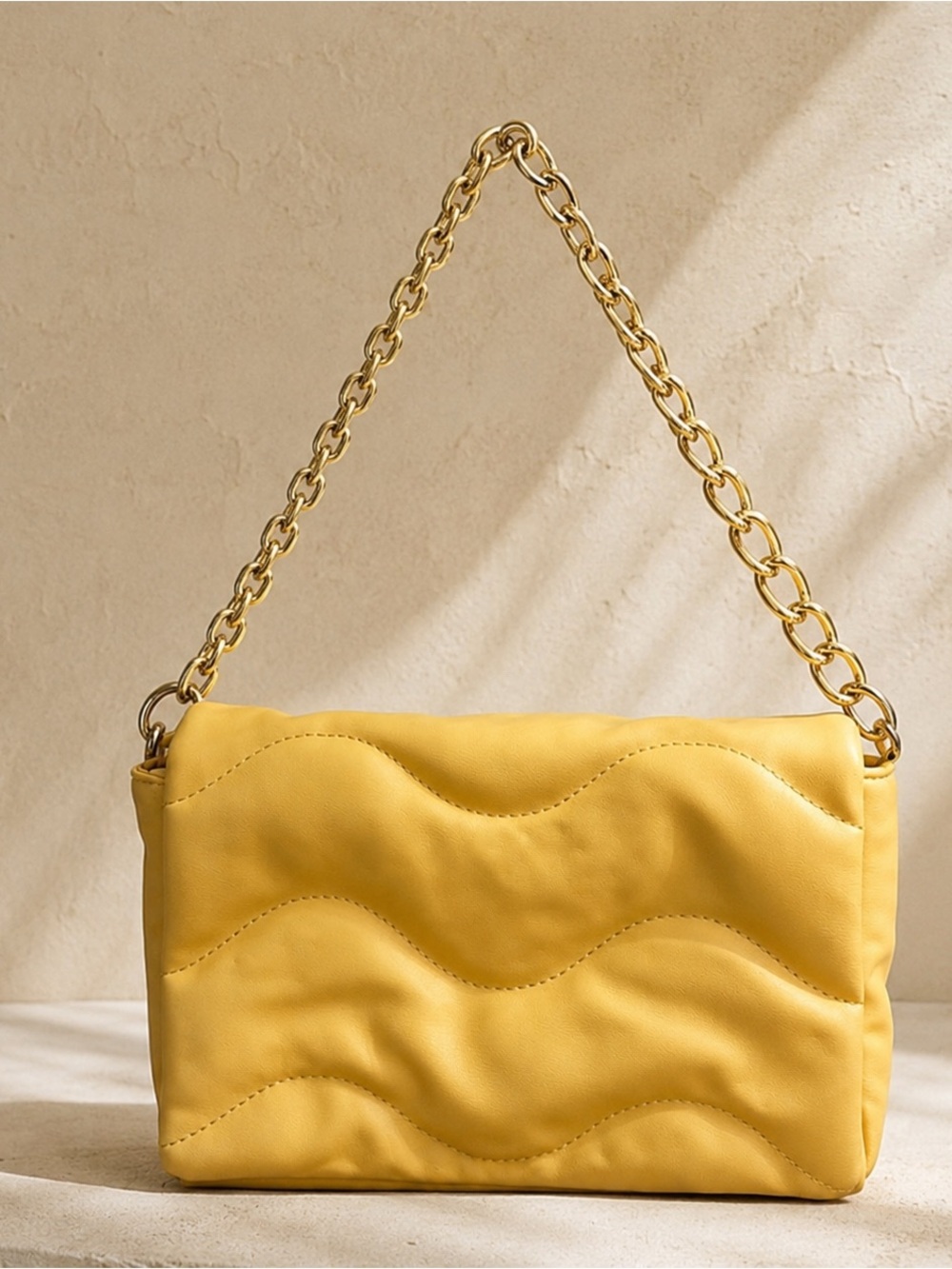 Yellow Chain-Handle Women's Shoulder Bag